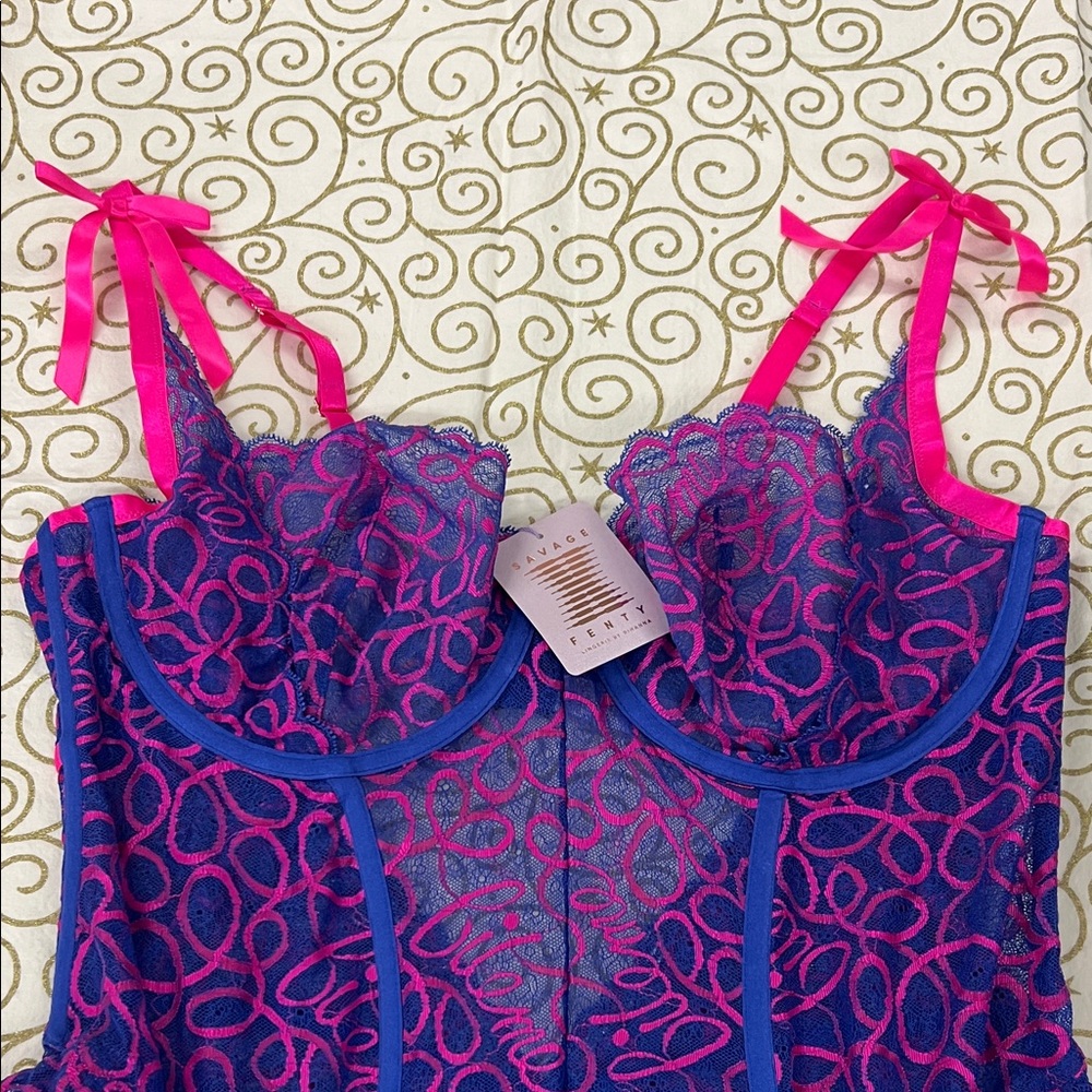 Savage X Fenty Blue and Hot Pink Teddy